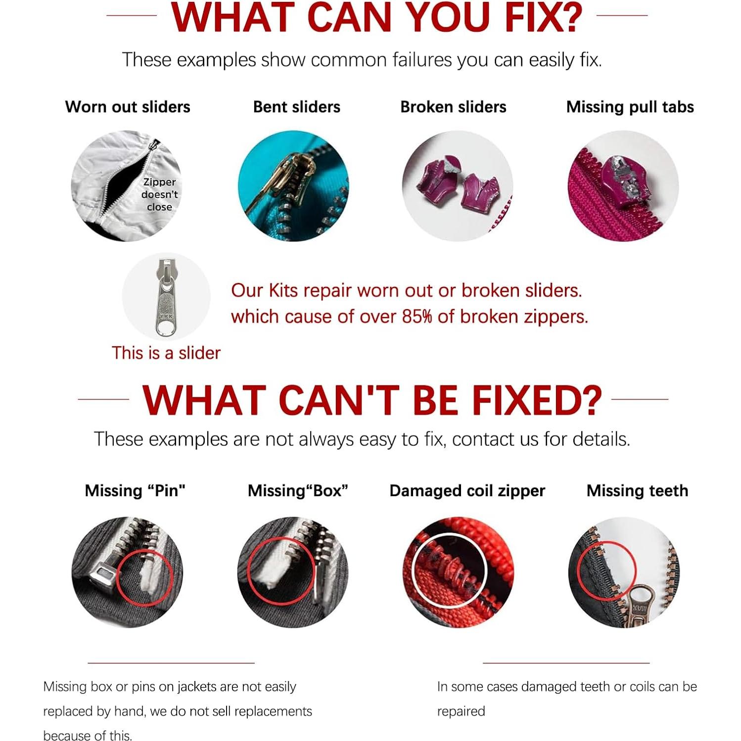 Kit de Reparación de Cremallera VICHERIA 200 Pcs - Deslizadores YKK y Universales