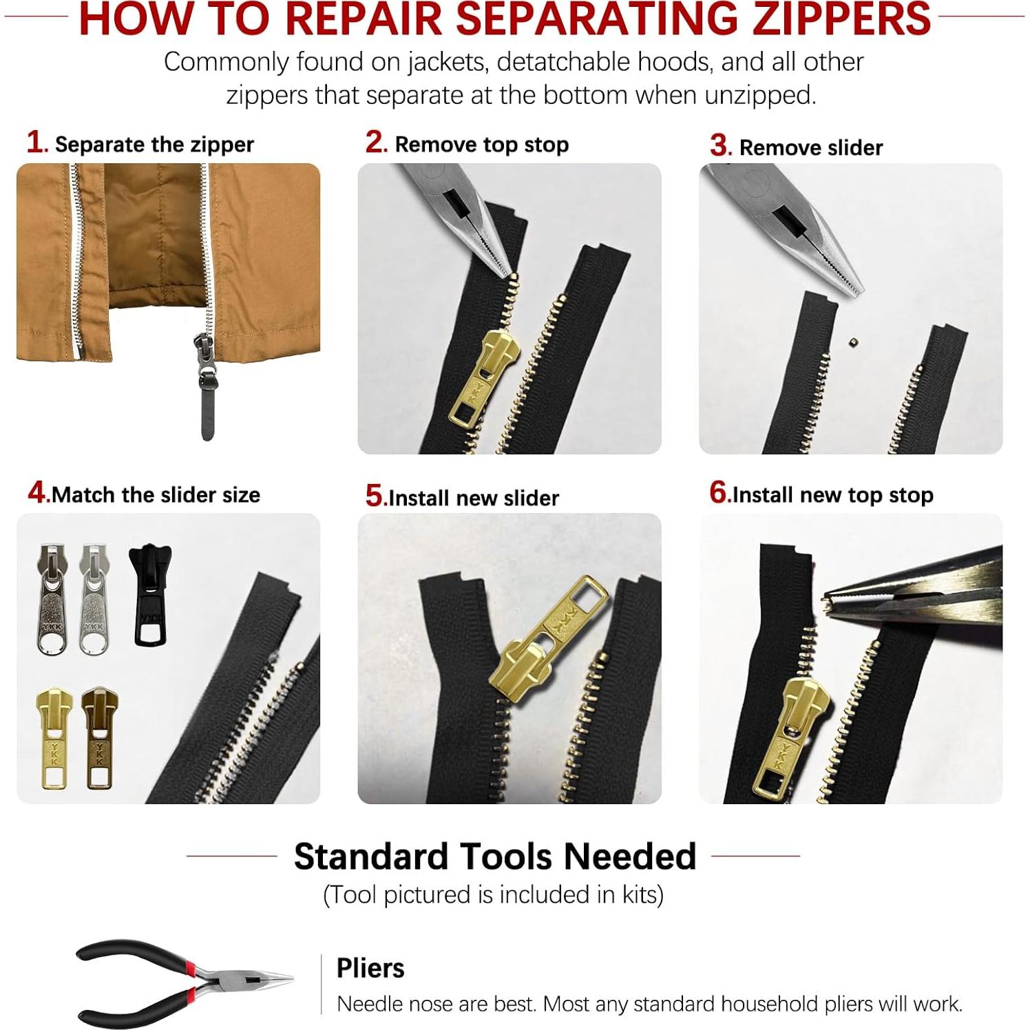 Kit de Reparación de Cremallera VICHERIA 200 Pcs - Deslizadores YKK y Universales