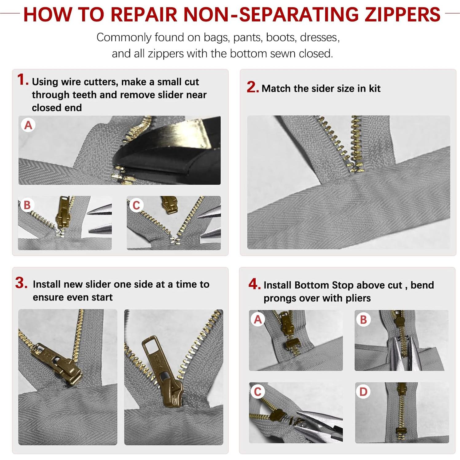 Kit de Reparación de Cremallera VICHERIA 200 Pcs - Deslizadores YKK y Universales