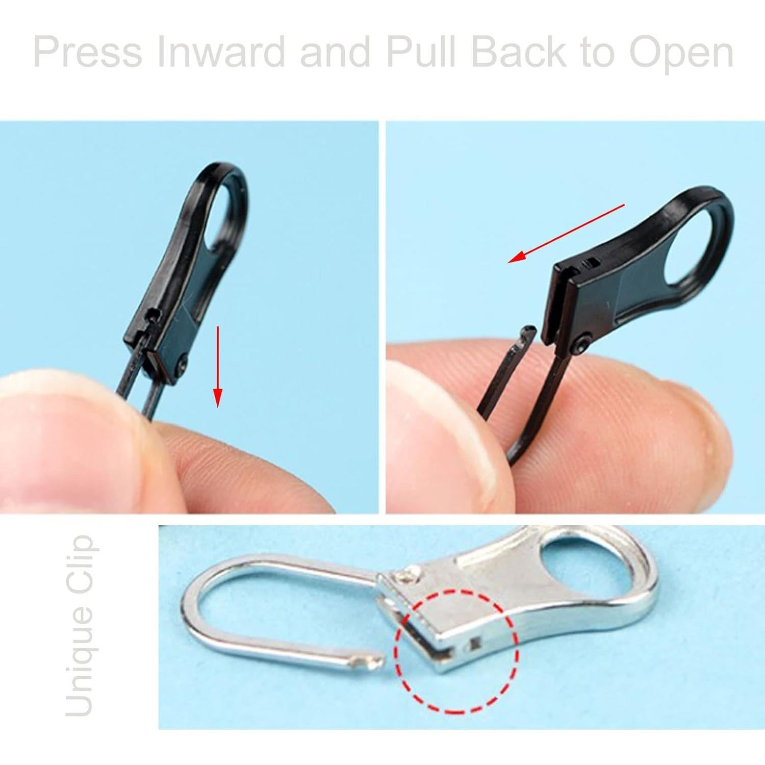 Tirador de Cremallera Desmontable Mizeer 4pcs Negro para Ropa