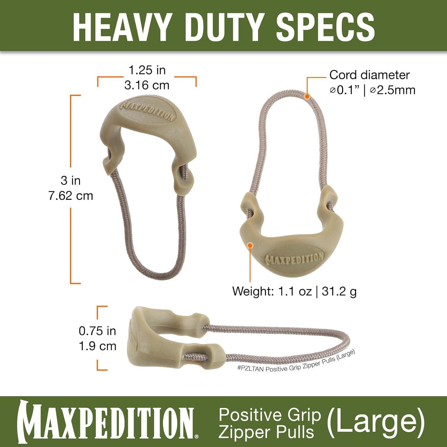 Tiradores de Cremallera MAXPEDITION PZL Grande Beige - Paquete de 6