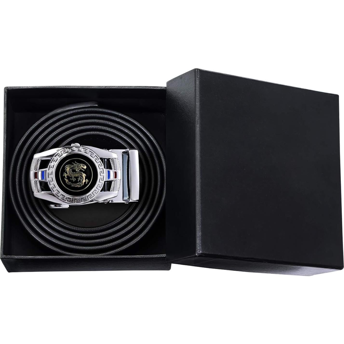 Cinturón Ratchet Barry.Wang Cuero Genuino Ajustable Negro