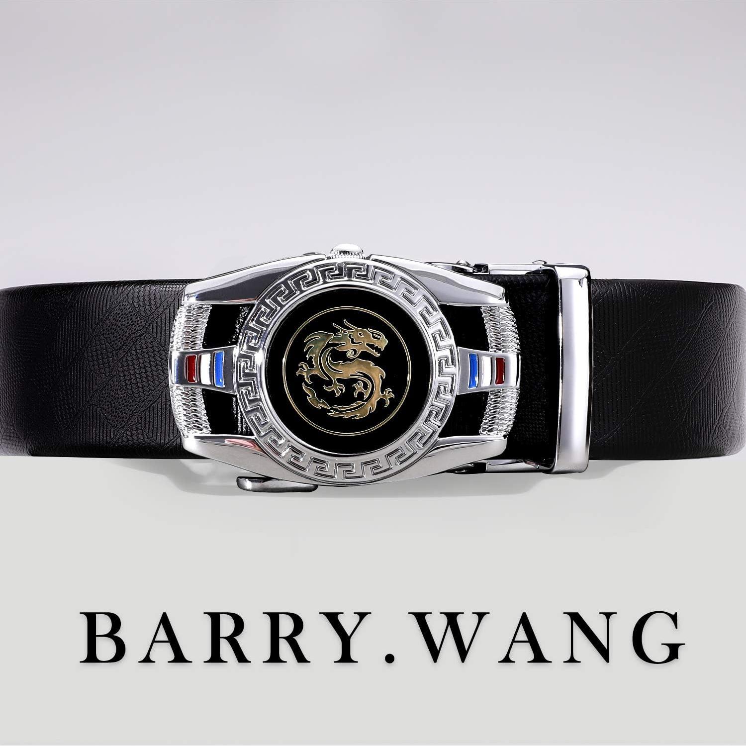 Cinturón Ratchet Barry.Wang Cuero Genuino Ajustable Negro