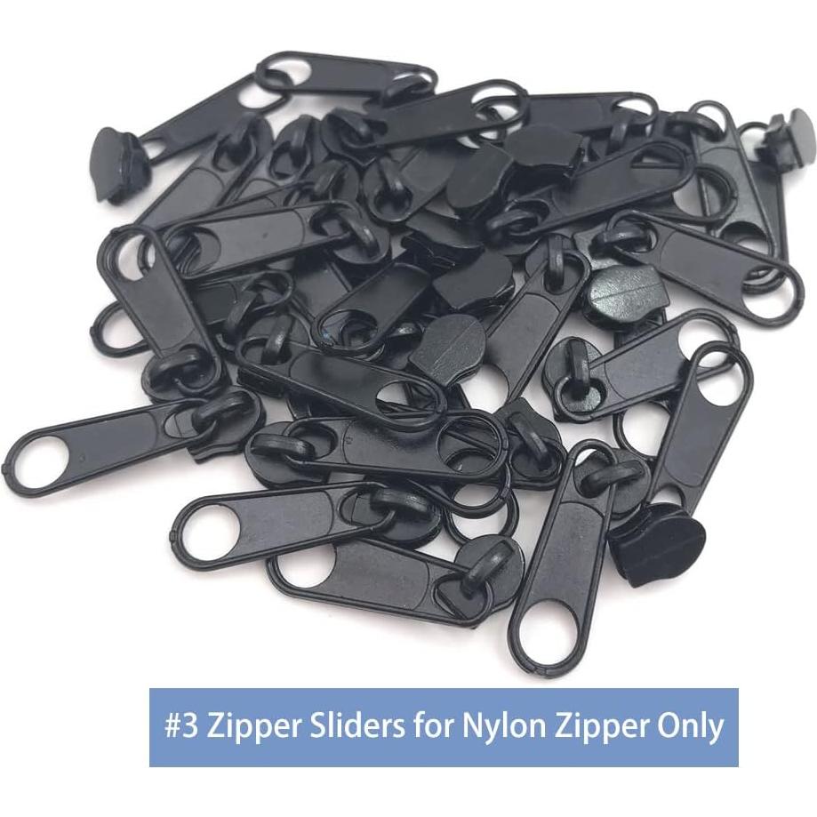 50 Tiradores de Cremallera Negros #3 para Nylon - Reparación