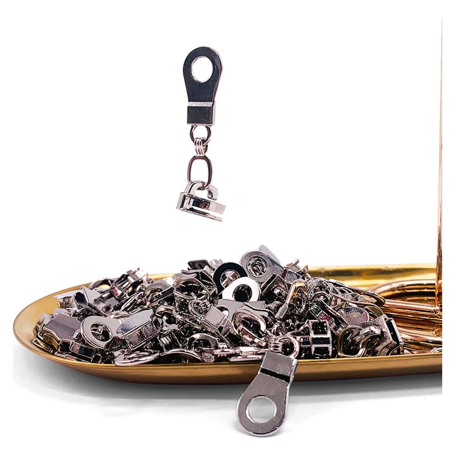 50 Deslizadores de Cremallera Sawoake #5 Metal Plateado Nylon