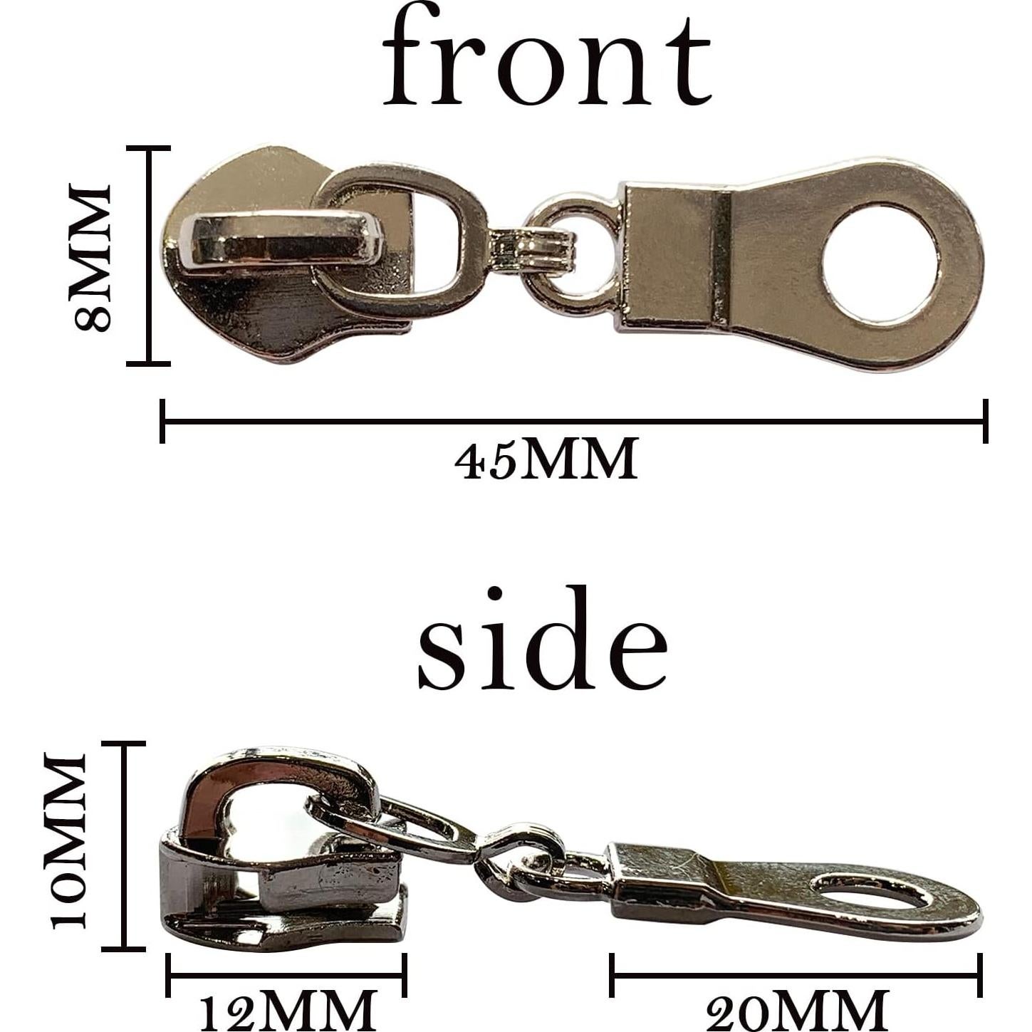 50 Deslizadores de Cremallera Sawoake #5 Metal Plateado Nylon