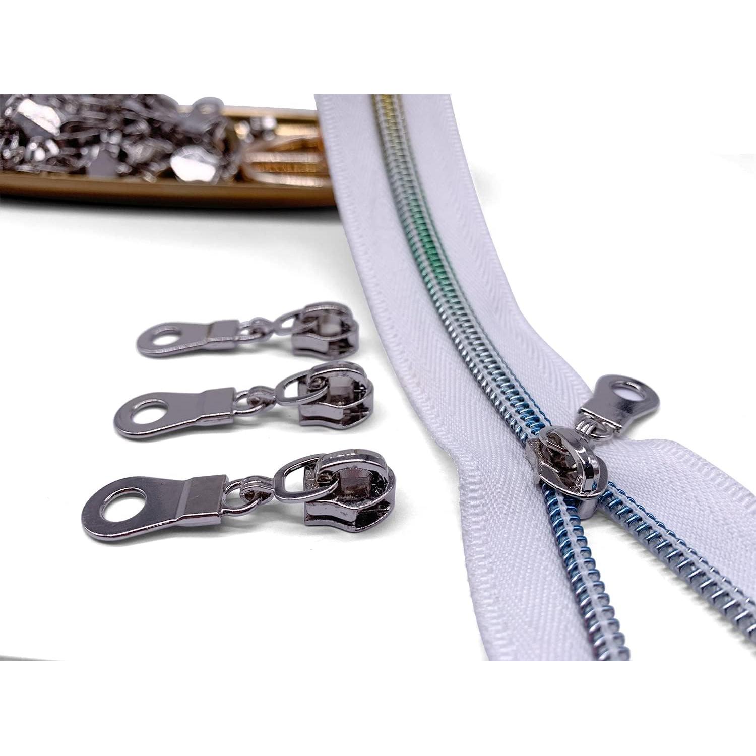 50 Deslizadores de Cremallera Sawoake #5 Metal Plateado Nylon