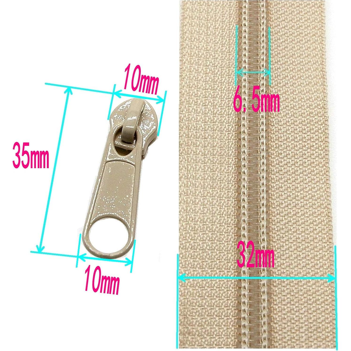 Cremallera de Nylon Beige Leekayer 10 Yardas + 25 Deslizadores