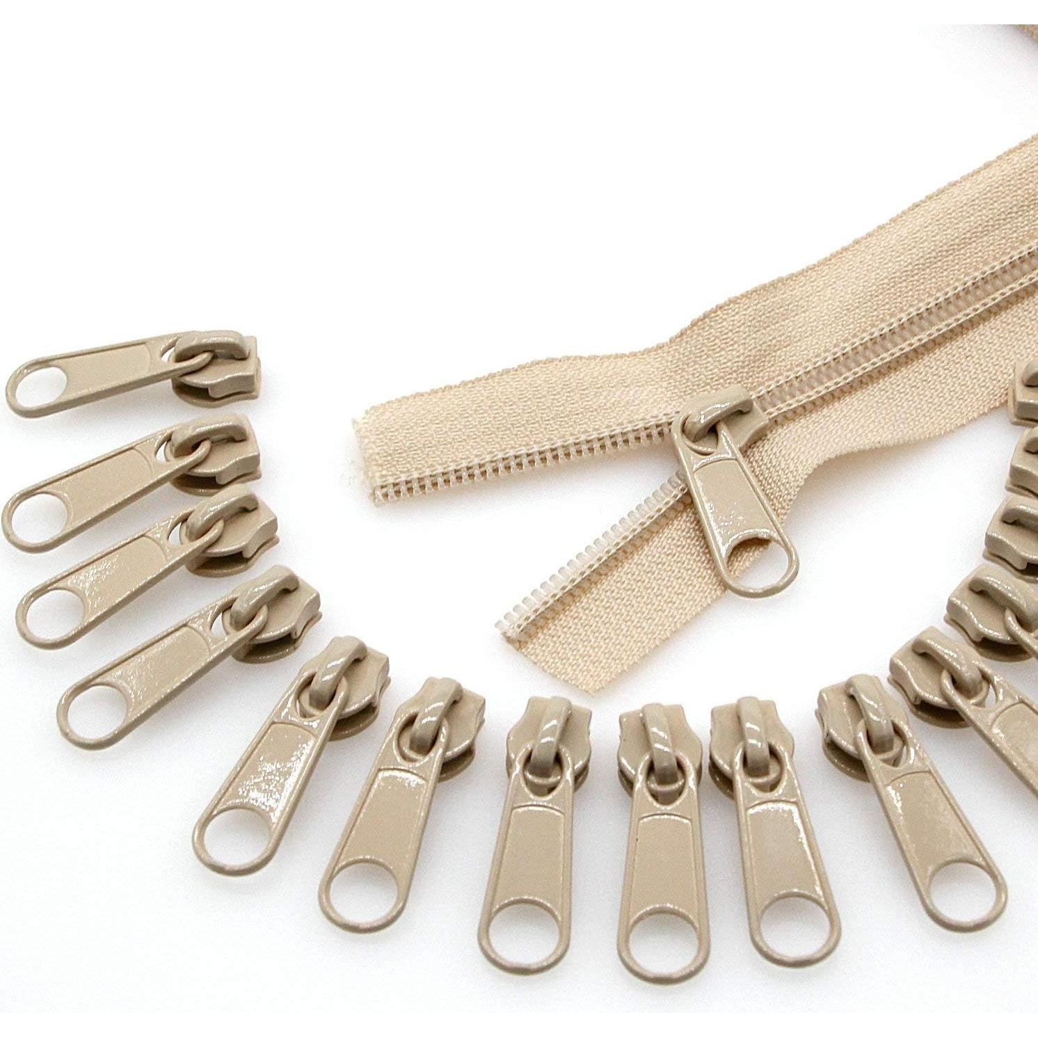 Cremallera de Nylon Beige Leekayer 10 Yardas + 25 Deslizadores