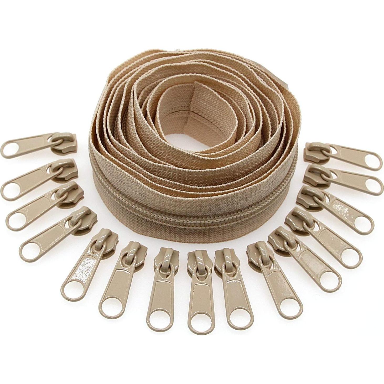 Cremallera de Nylon Beige Leekayer 10 Yardas + 25 Deslizadores