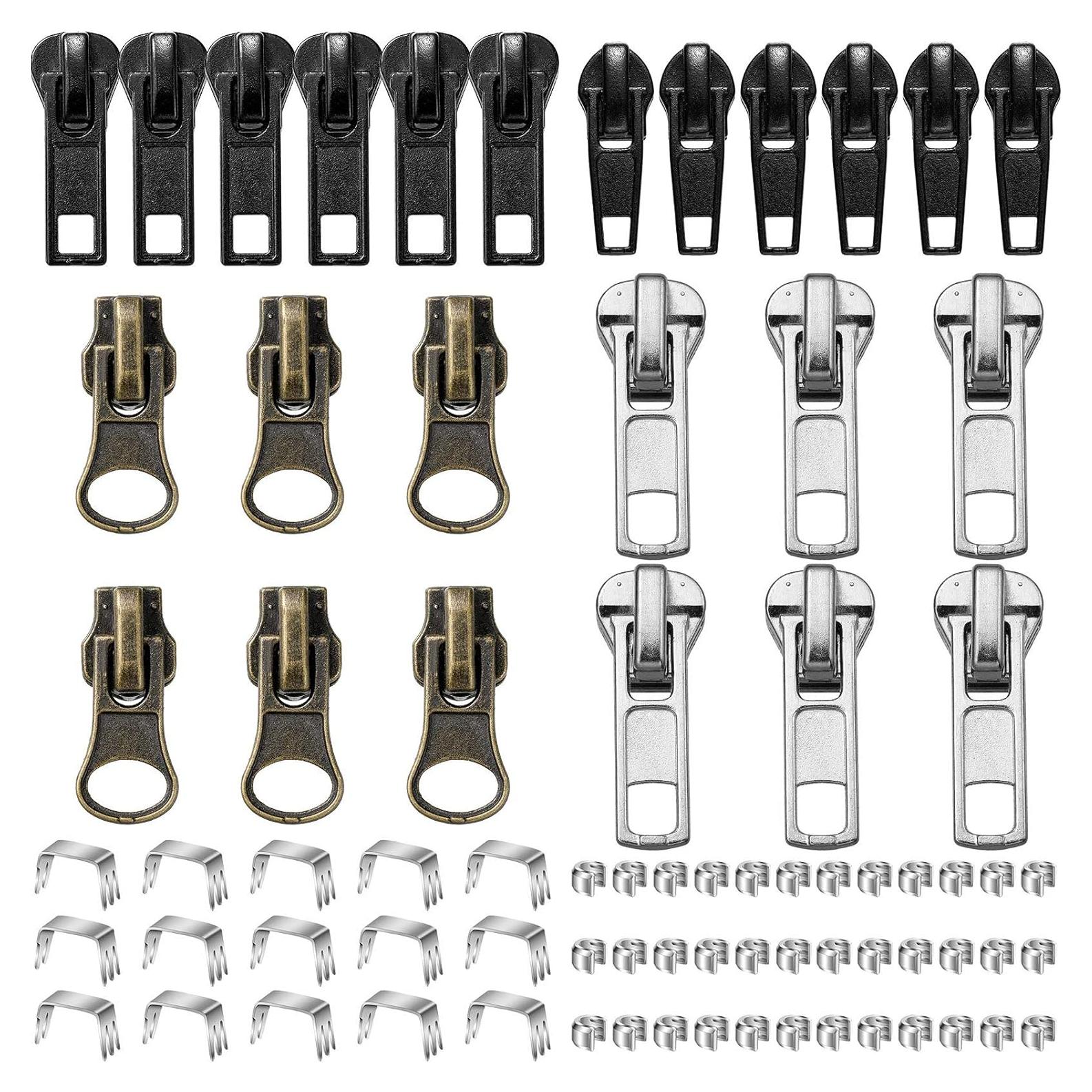 Kit de Reparación de Cremalleras 69 Piezas WILLBOND - Tiradores Negros, Plateados y Bronce