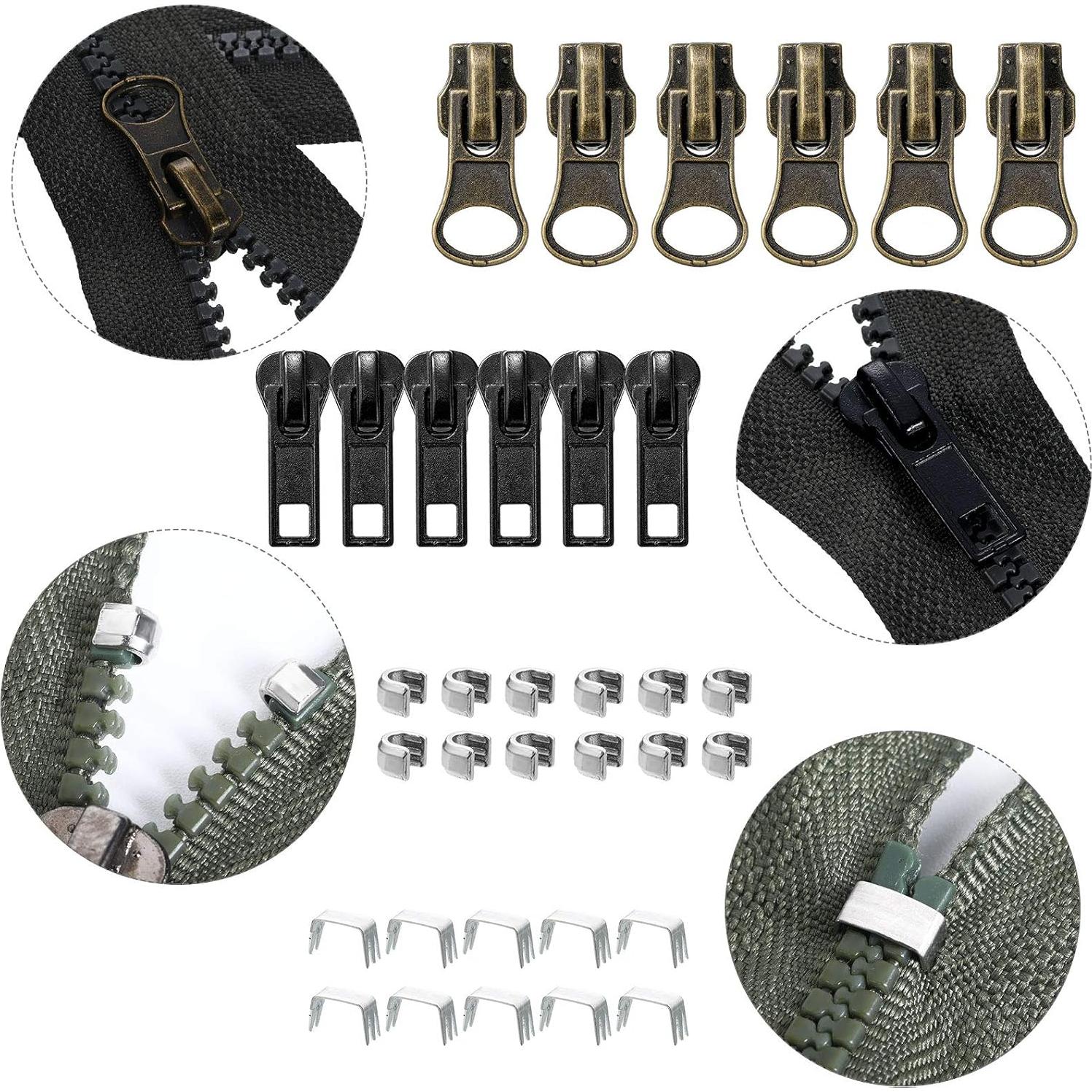 Kit de Reparación de Cremalleras 69 Piezas WILLBOND - Tiradores Negros, Plateados y Bronce