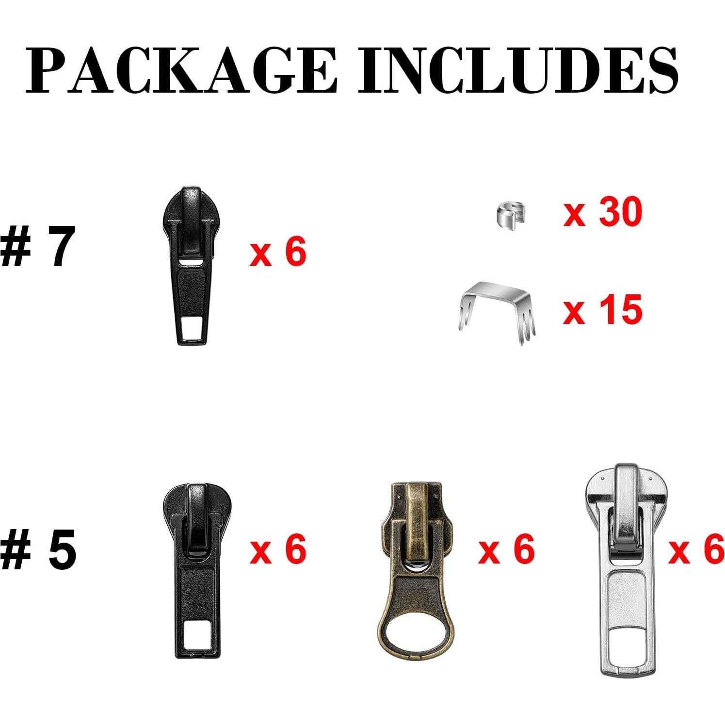 Kit de Reparación de Cremalleras 69 Piezas WILLBOND - Tiradores Negros, Plateados y Bronce