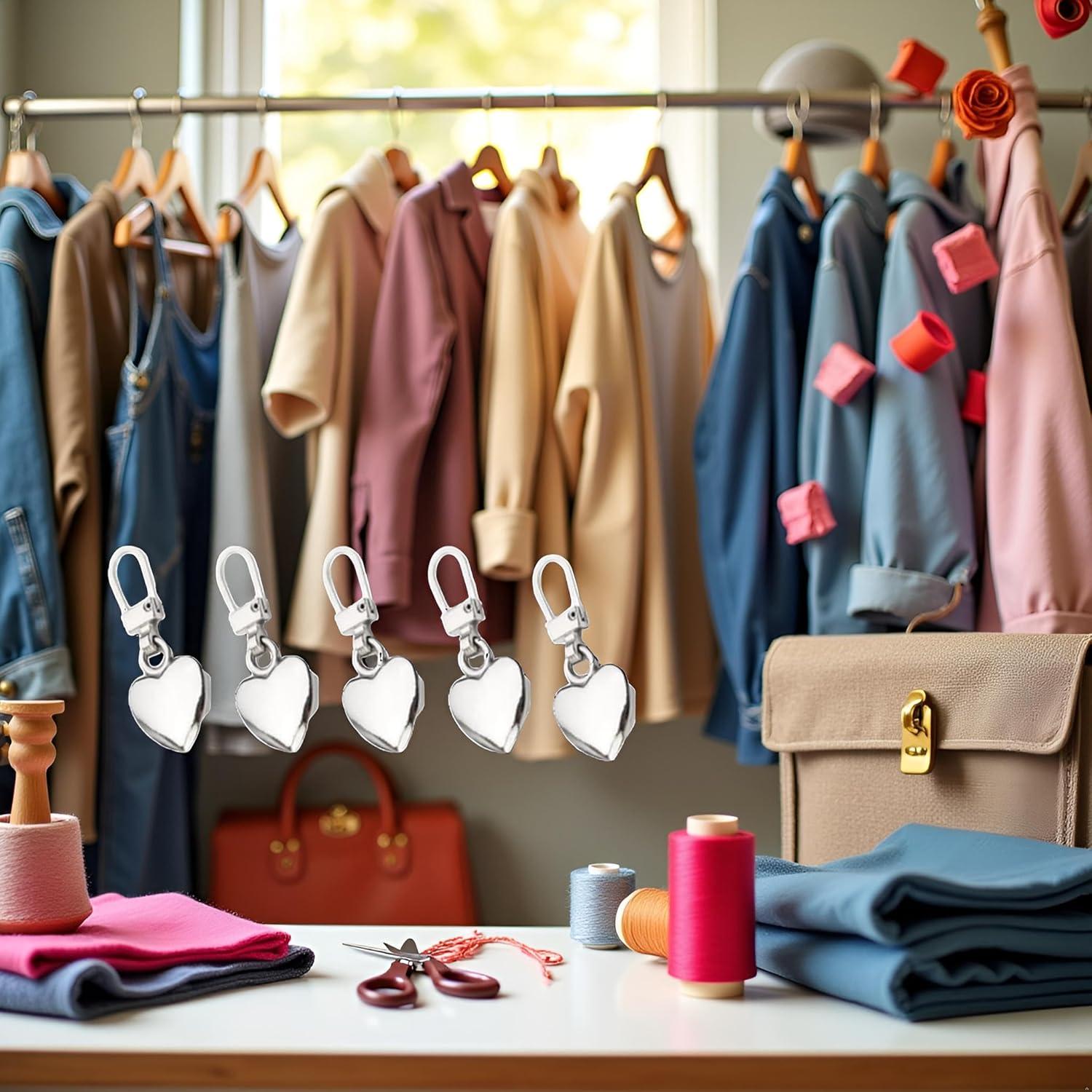 5 Tiradores de Cremallera Corazón Plateados Galepromot