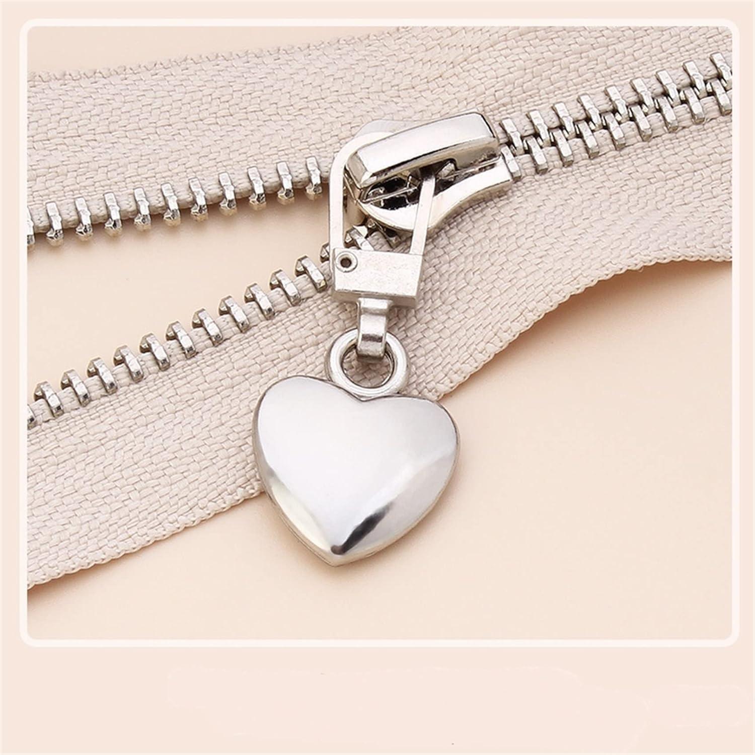 5 Tiradores de Cremallera Corazón Plateados Galepromot