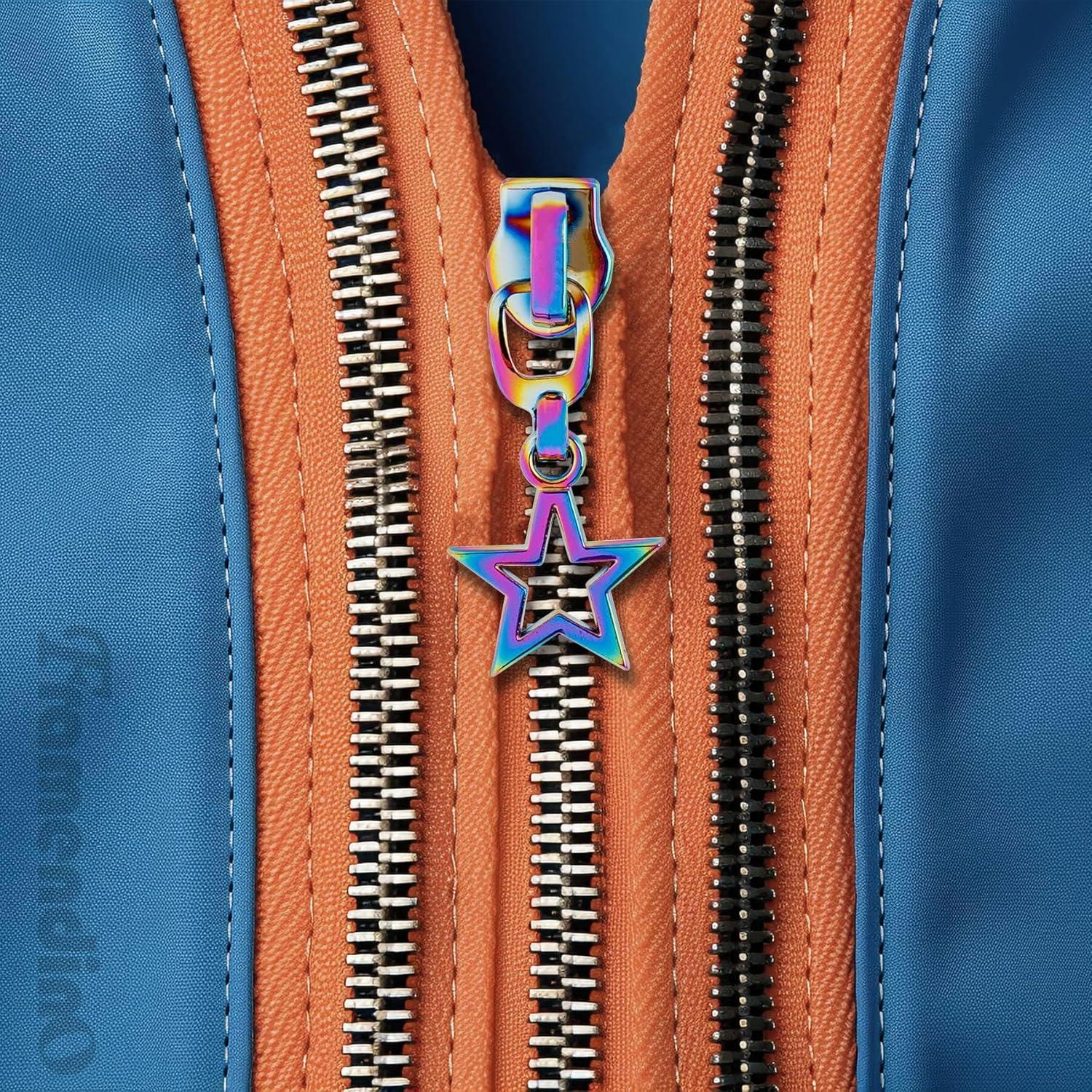 Framendino, 12 Pack Metal Zipper Pulls #5 Star Shaped Rainbow Pull Replacement Sliders for Purse Bag Luggage