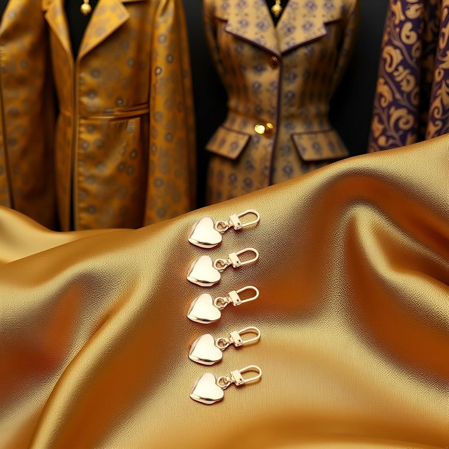 5 Tiradores de Cremallera Corazón Dorado Jowxsx para Ropa