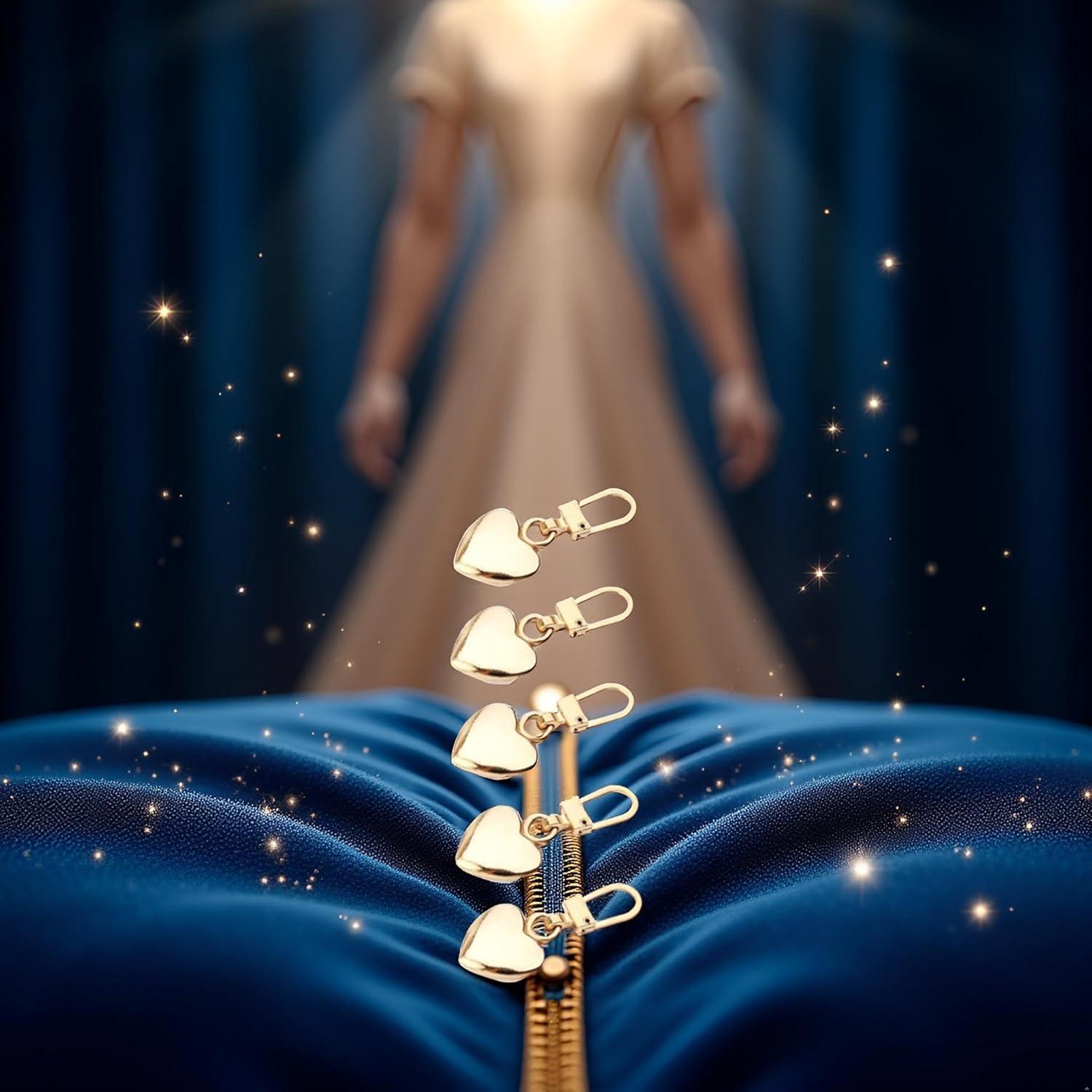 5 Tiradores de Cremallera Corazón Dorado Jowxsx para Ropa