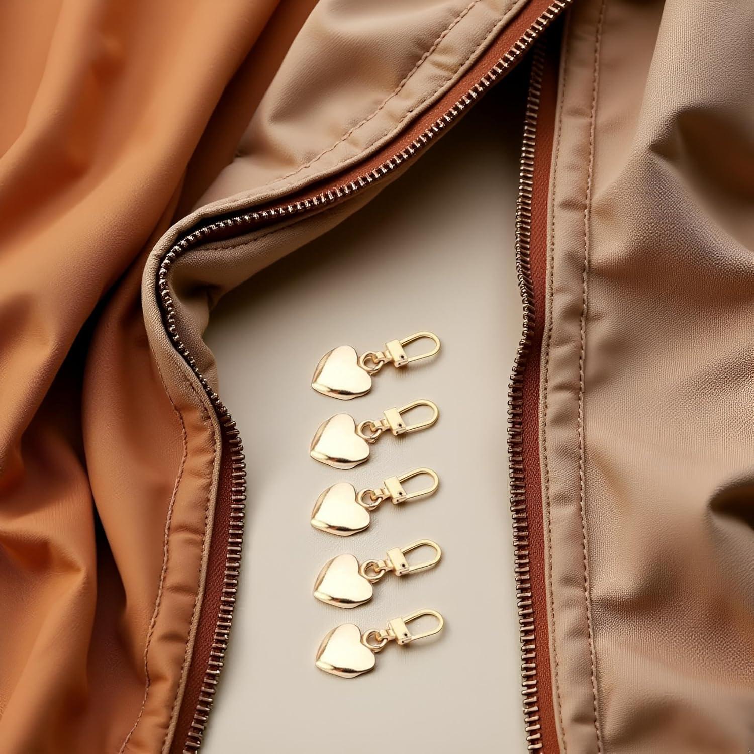 5 Tiradores de Cremallera Corazón Dorado Jowxsx para Ropa