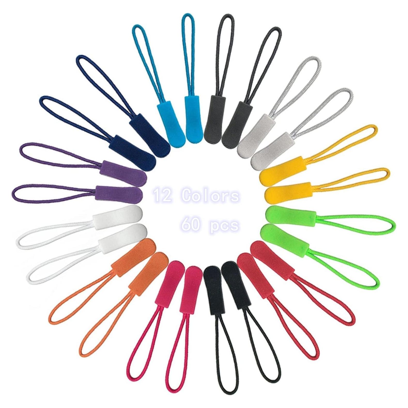 60 Tiradores de Cremallera Fbshicung en 12 Colores Nylon 6.5cm