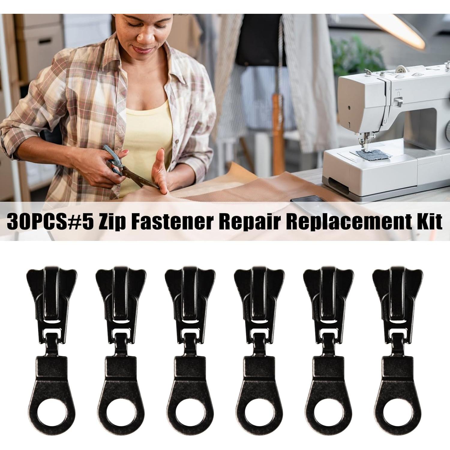 30 Piezas Tiradores de Cremallera #5 Metal Zinc Negro DIY