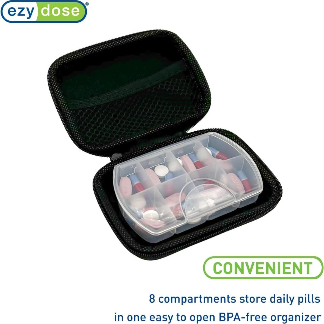 Estuche de Pastillas Ezy Dose Duro 8 Compartimentos Negro