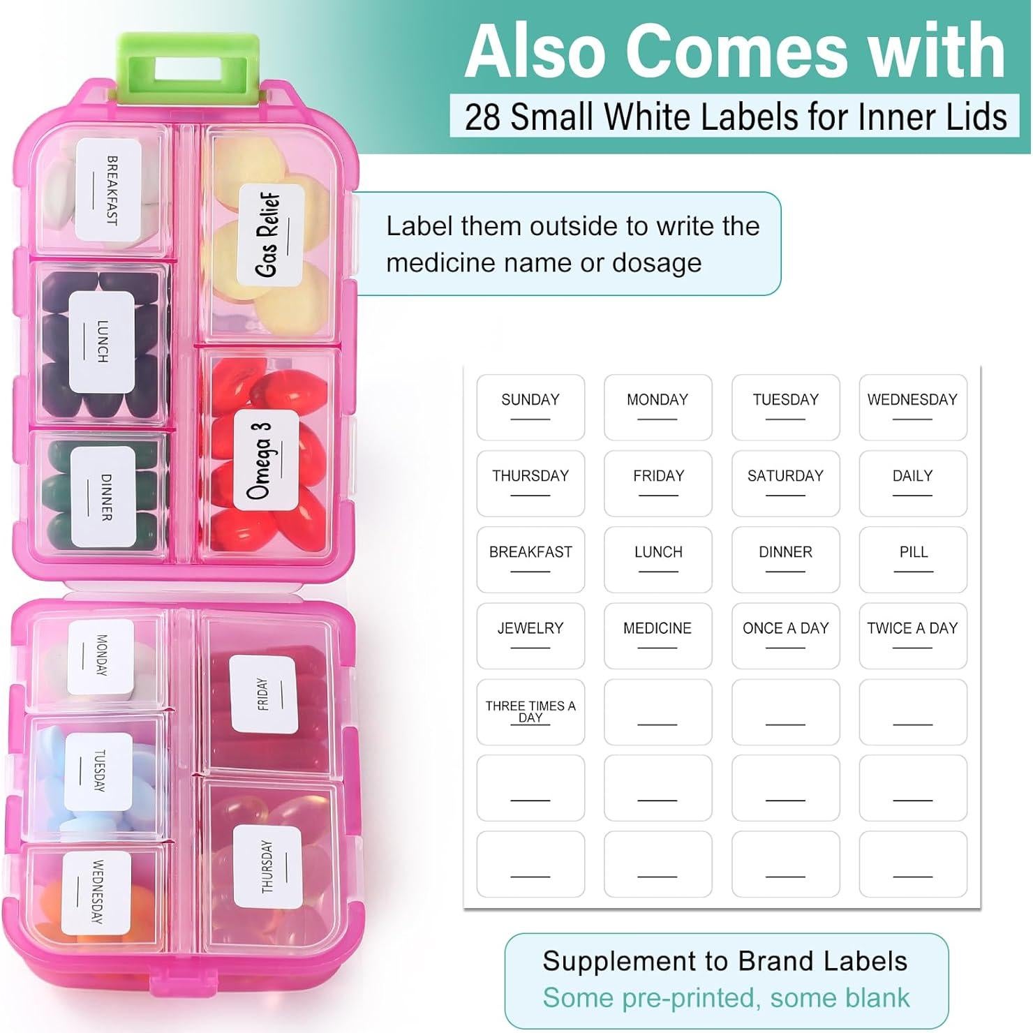 Organizador de Pastillas VITEVER Rosa 10 Compartimentos Bolsa