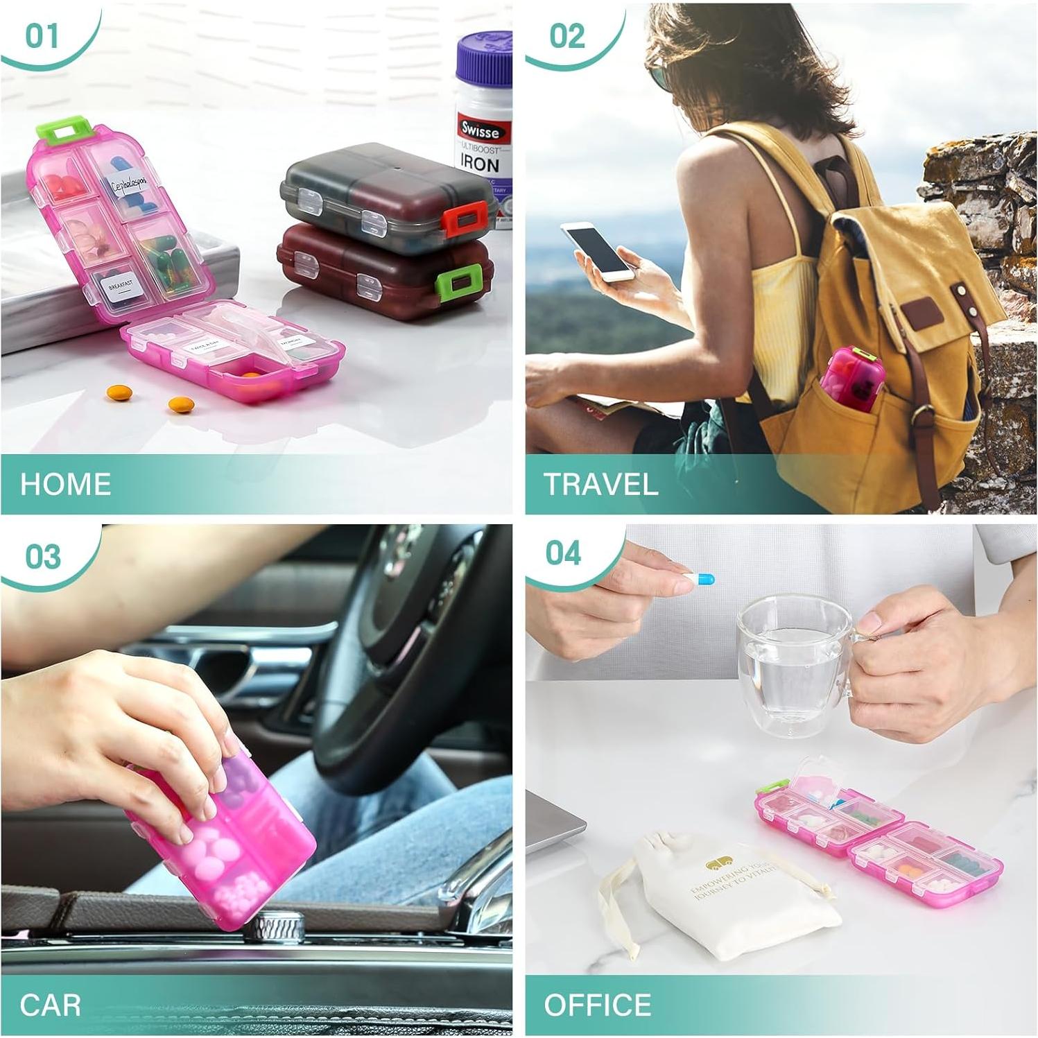 Organizador de Pastillas VITEVER Rosa 10 Compartimentos Bolsa