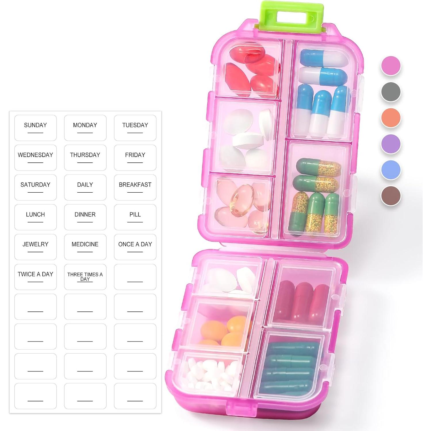 Organizador de Pastillas VITEVER Rosa 10 Compartimentos Bolsa