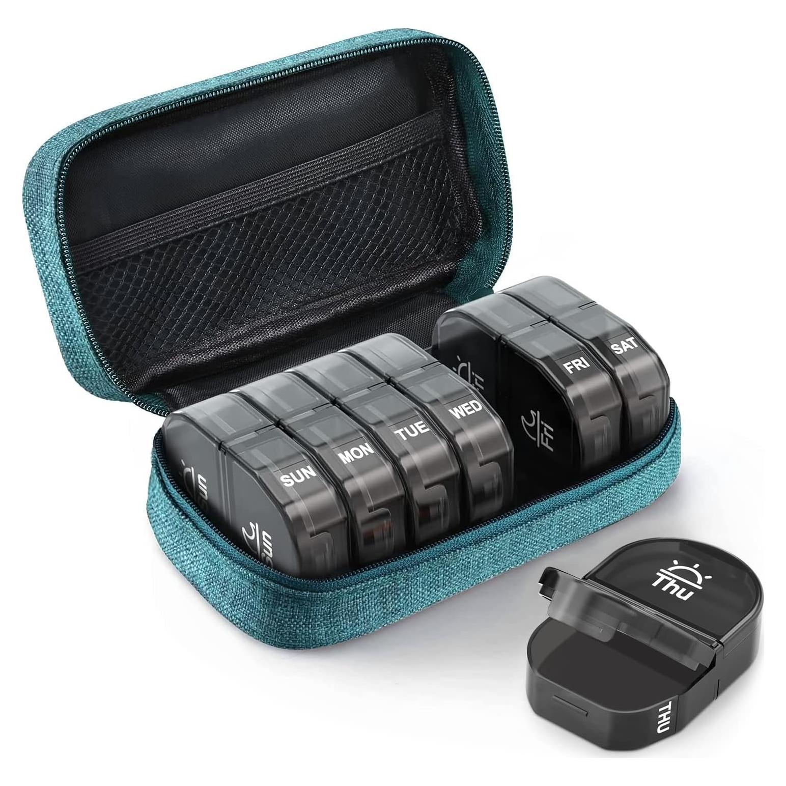 AUVON Organizador de Pastillas Semanal Cian 7 Días AM/PM