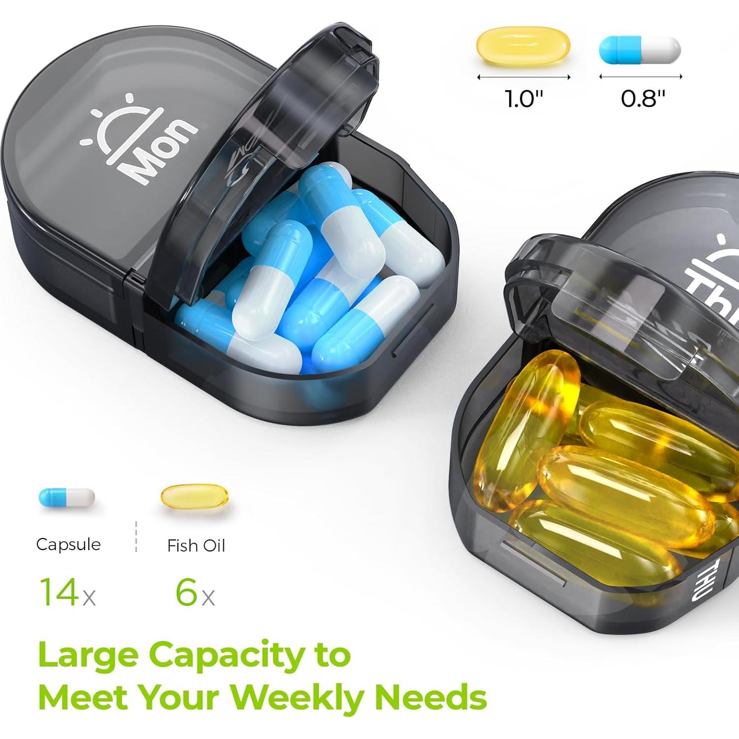 AUVON Organizador de Pastillas Semanal Cian 7 Días AM/PM