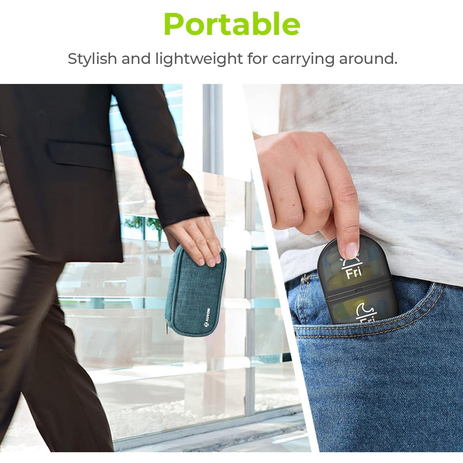 AUVON Organizador de Pastillas Semanal Cian 7 Días AM/PM