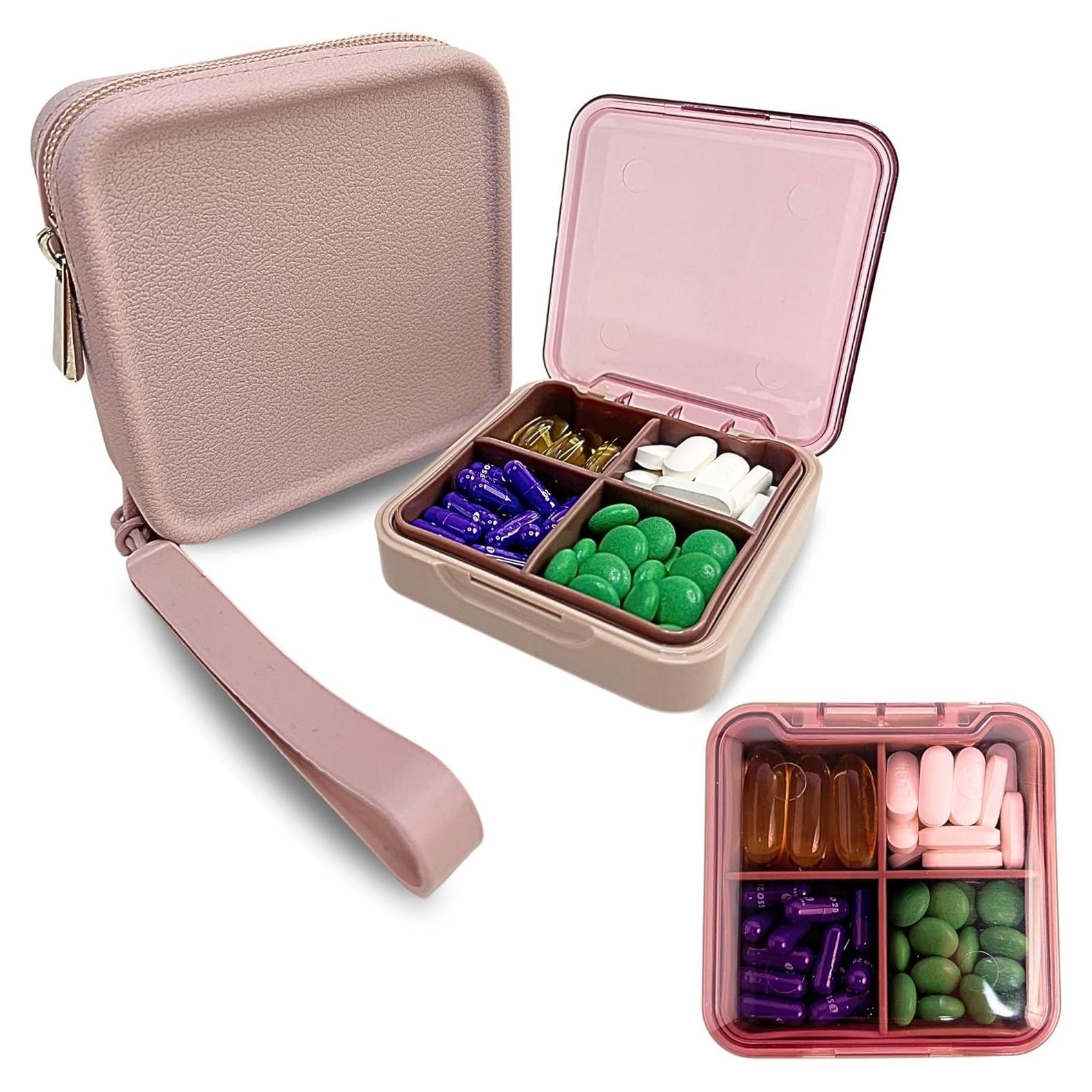 Estuche Organizador de Pastillas Rosa Doselle 4 Compartimentos