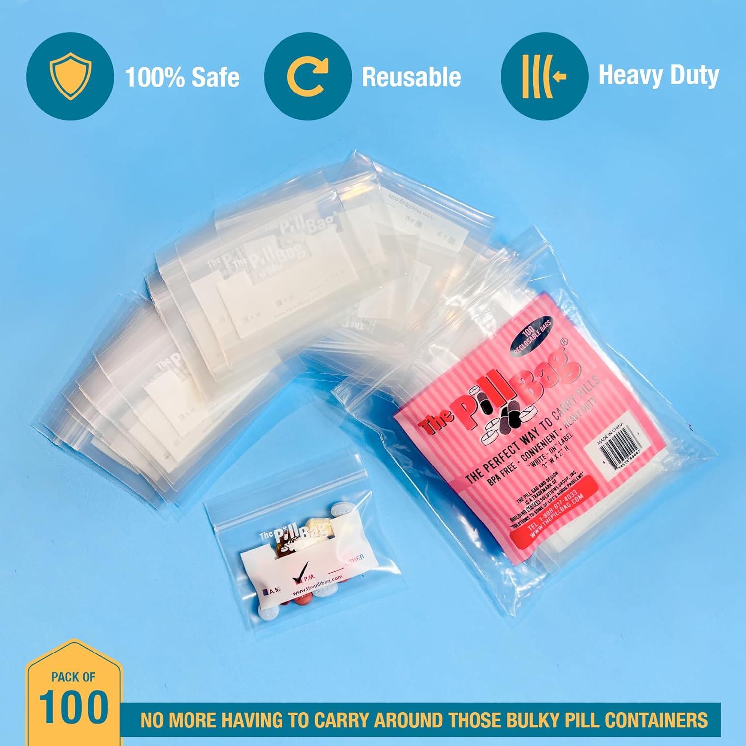 100 Bolsas Reutilizables ThePillBag para Pastillas y Viajes
