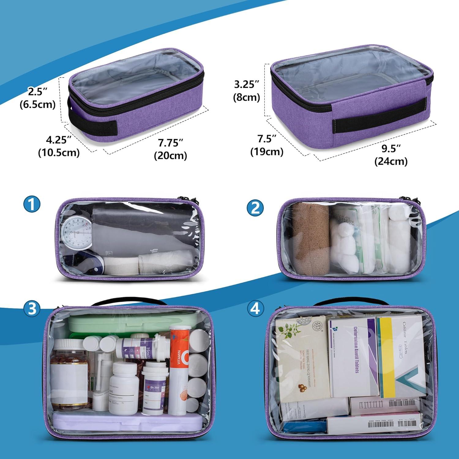 Organizador de Medicamentos BAFASO Grande Púrpura con 4 Bolsillos