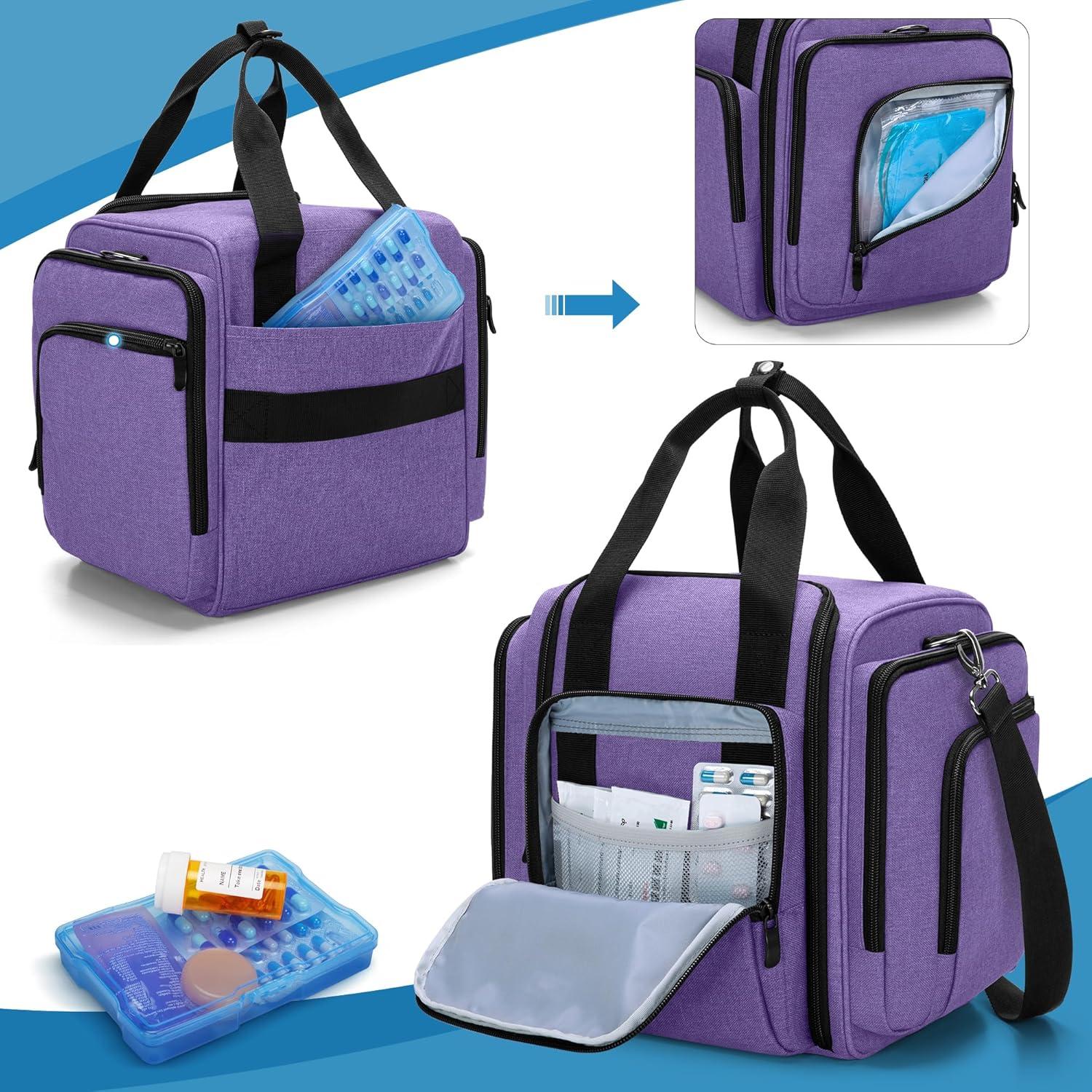 Organizador de Medicamentos BAFASO Grande Púrpura con 4 Bolsillos