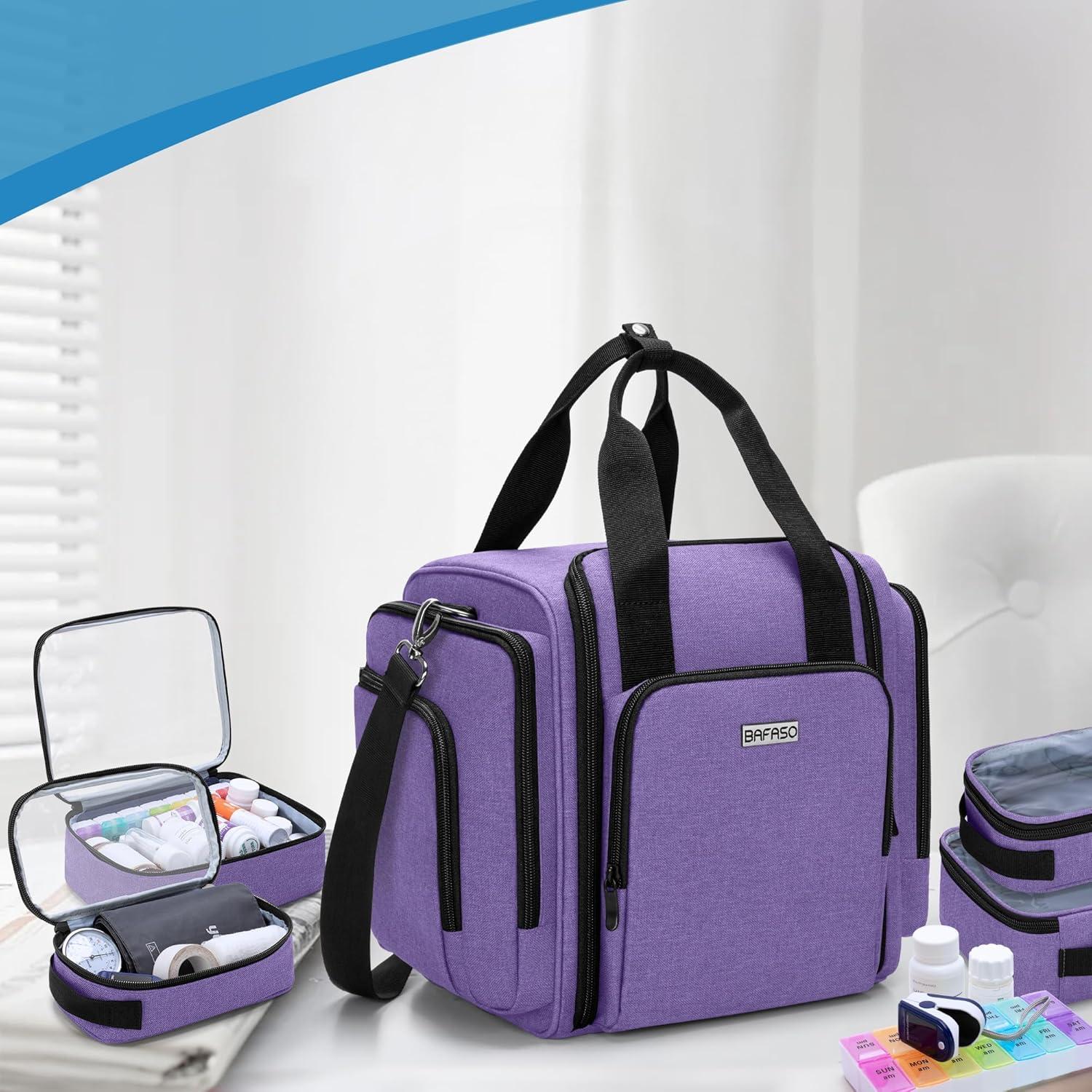 Organizador de Medicamentos BAFASO Grande Púrpura con 4 Bolsillos