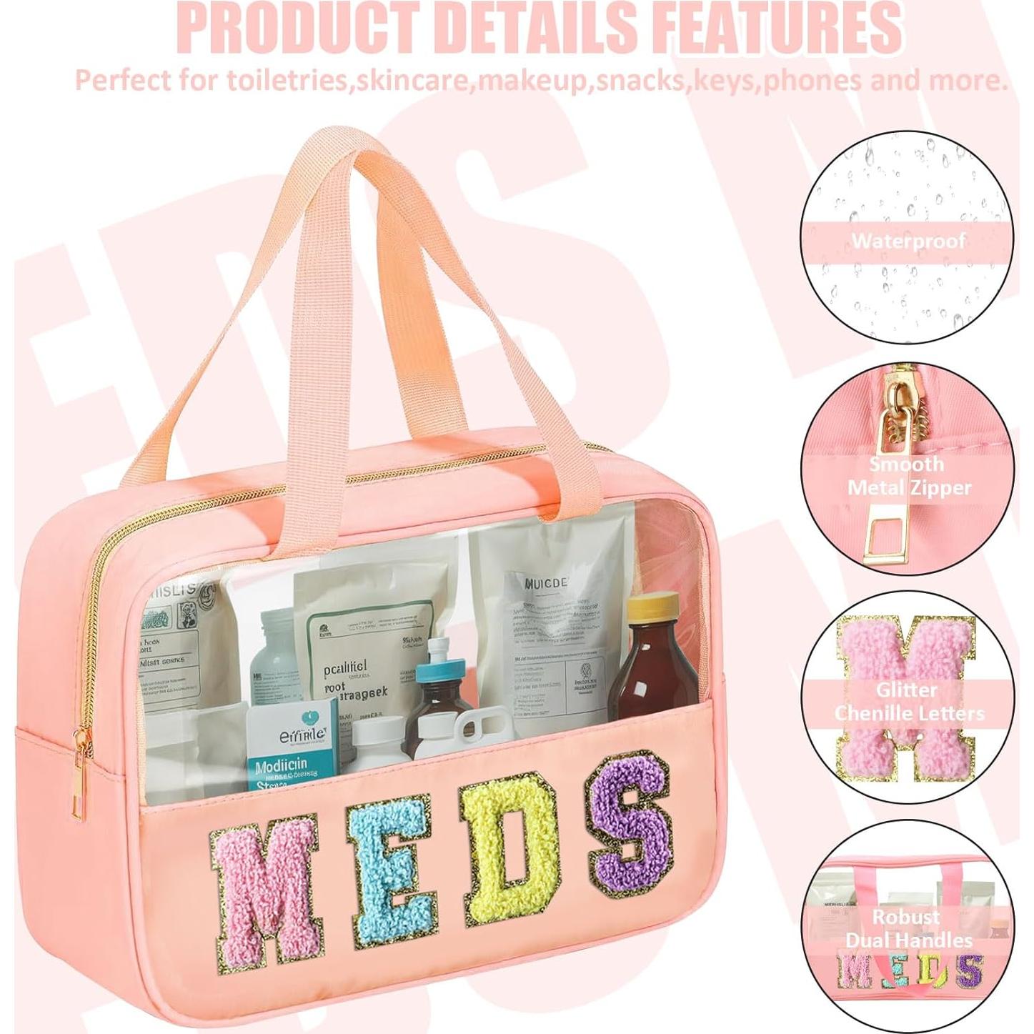 Bolsa de Maquillaje Transparente BuyCard Rosa con Asa y Cremallera