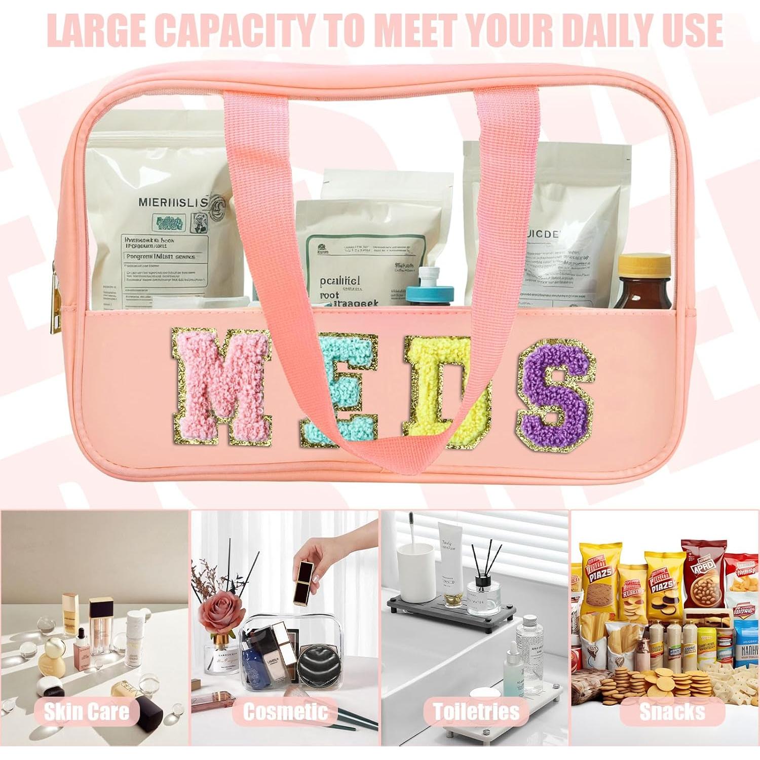 Bolsa de Maquillaje Transparente BuyCard Rosa con Asa y Cremallera