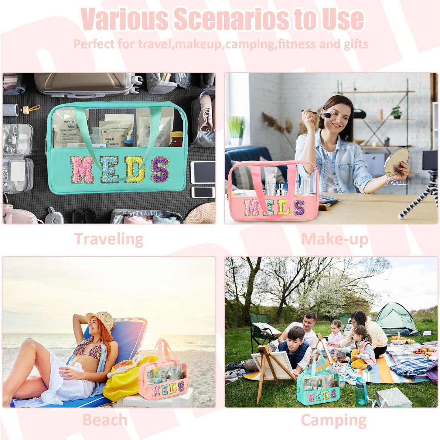 Bolsa de Maquillaje Transparente BuyCard Rosa con Asa y Cremallera