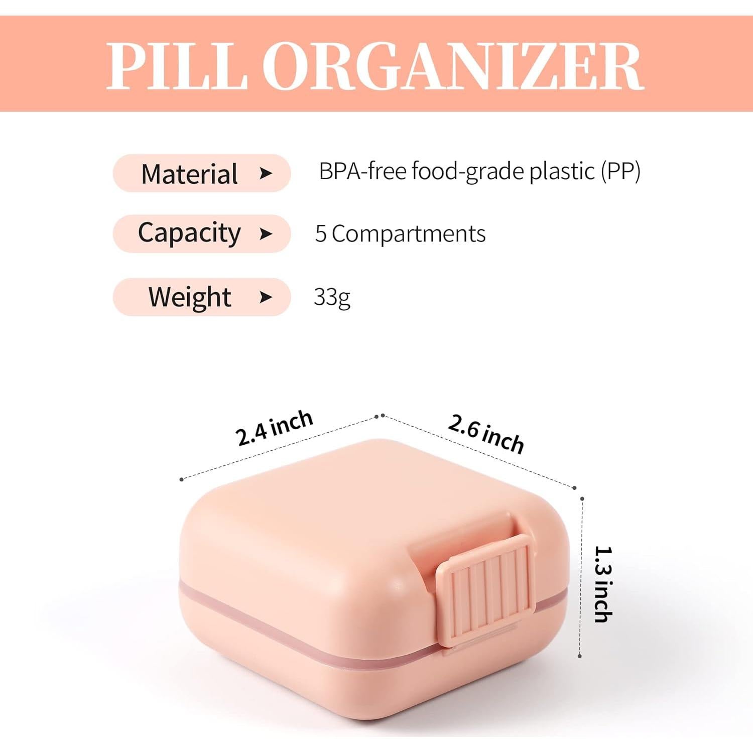 Organizador de Pastillas Dynippy PC-Rosa 5 Compartimentos Portátil
