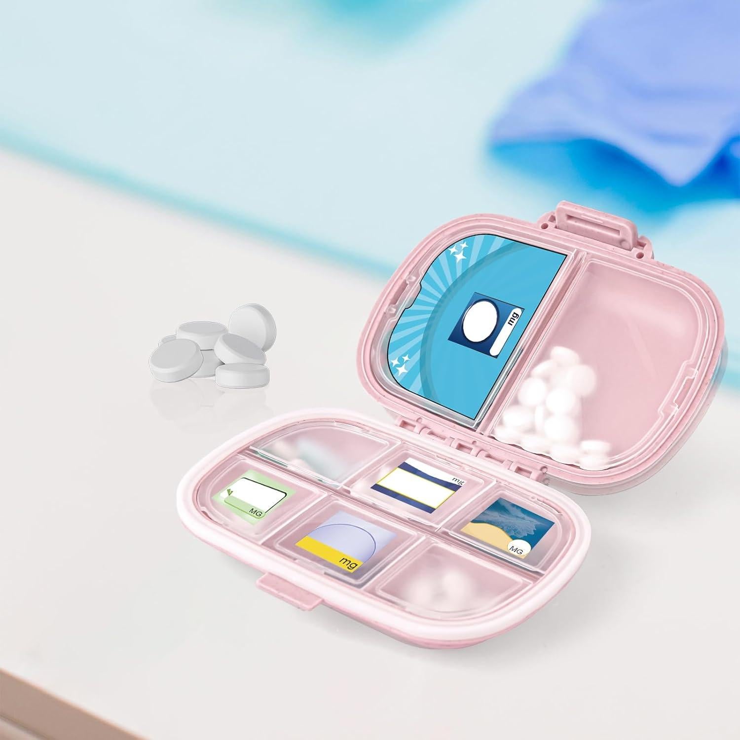 Organizador de Pastillas de Viaje Fouews Rosa 8 Compartimentos