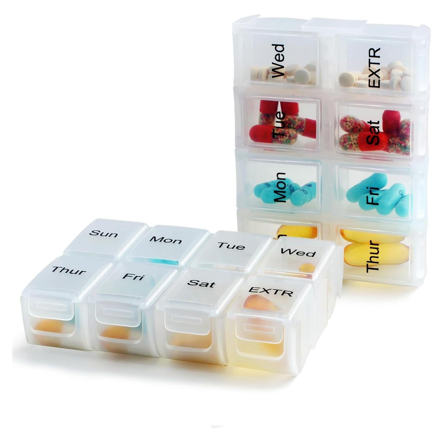 Organizador de Pastillas Semanal MZRoyal - 2 Paquetes, 7 Días