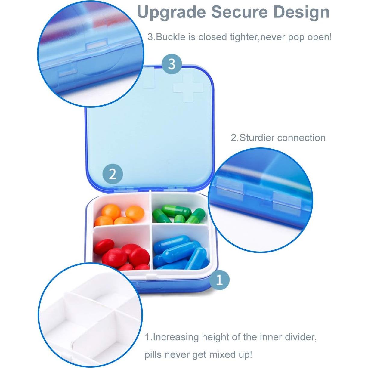 Organizador de Pastillas Portátil Meacolia 2 Piezas 4 Compartimentos