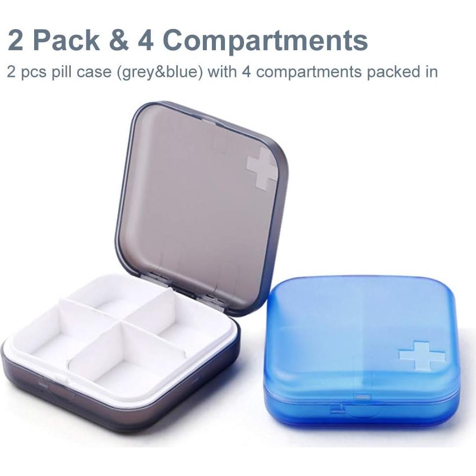 Organizador de Pastillas Portátil Meacolia 2 Piezas 4 Compartimentos