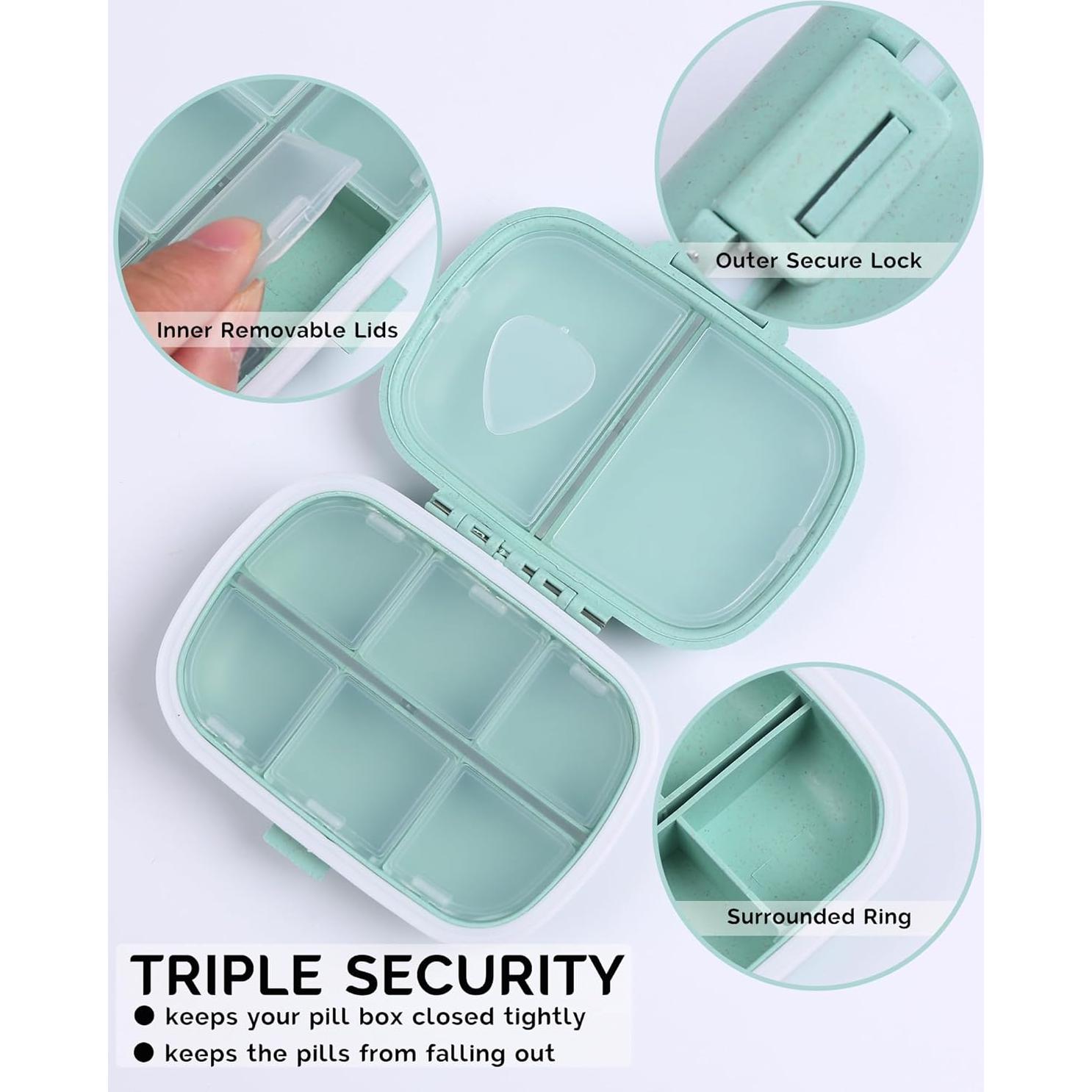 Organizador de Pastillas de Viaje MEACOLIA Verde 8 Compartimentos