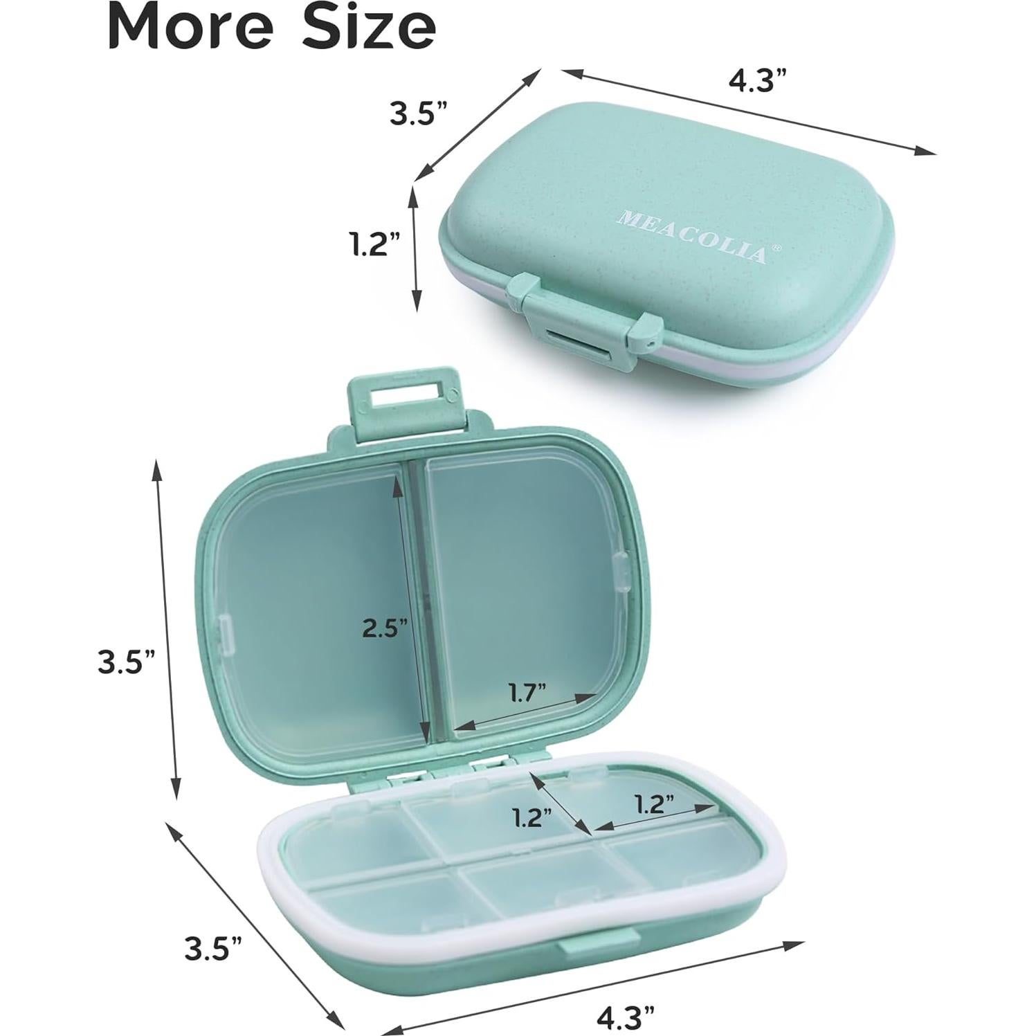 Organizador de Pastillas de Viaje MEACOLIA Verde 8 Compartimentos