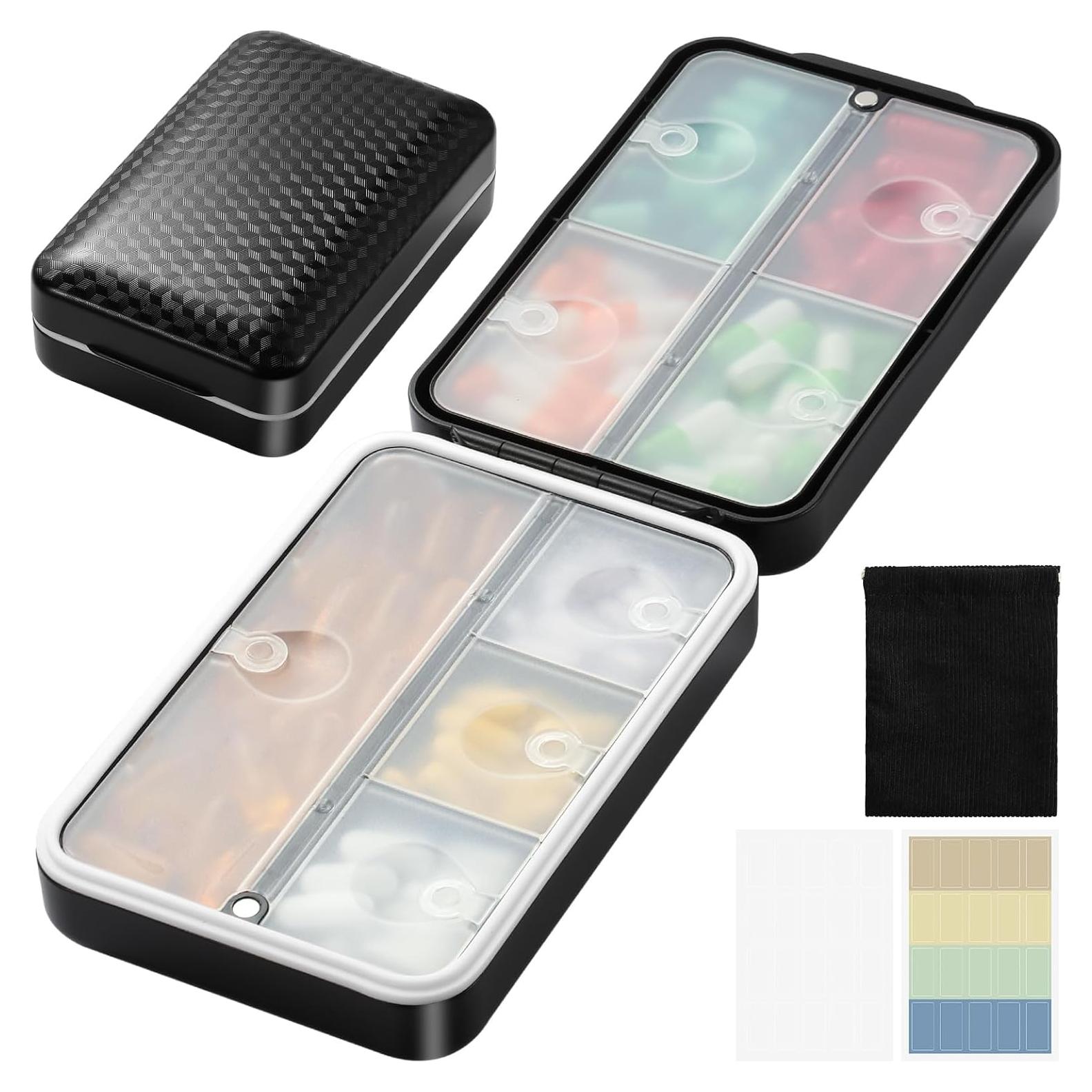 Organizador de Pastillas de Viaje OUVBTX 8 Compartimentos Negro