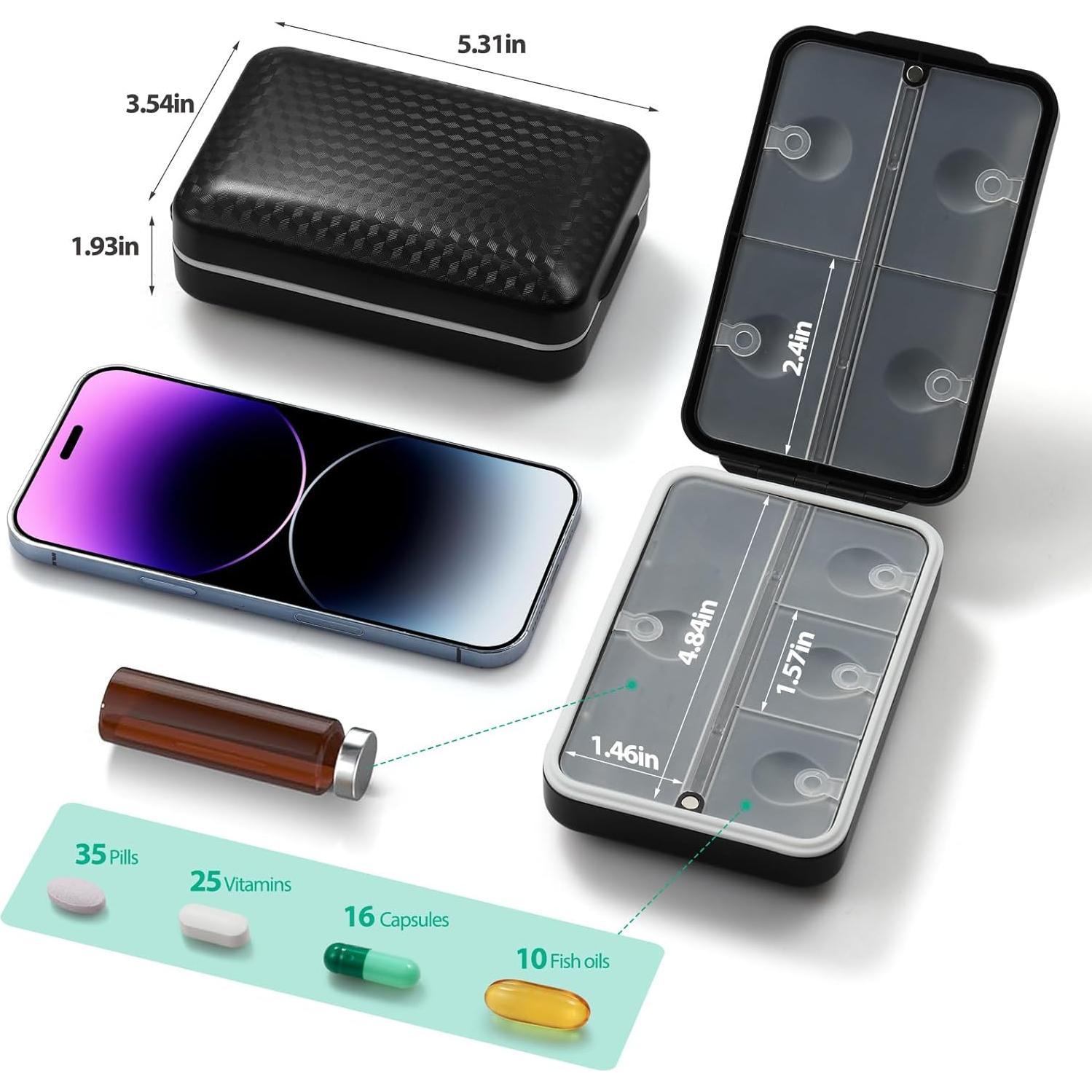 Organizador de Pastillas de Viaje OUVBTX 8 Compartimentos Negro