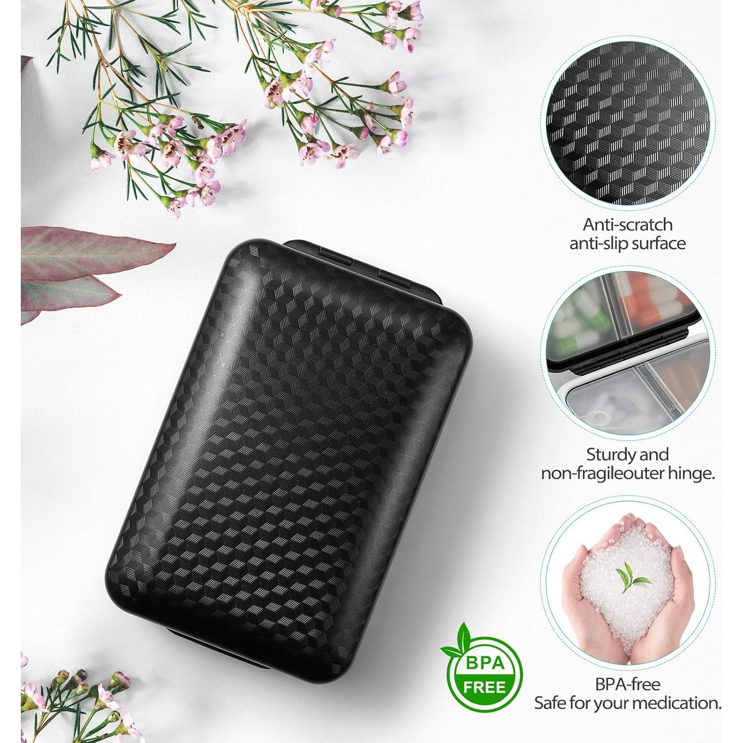 Organizador de Pastillas de Viaje OUVBTX 8 Compartimentos Negro